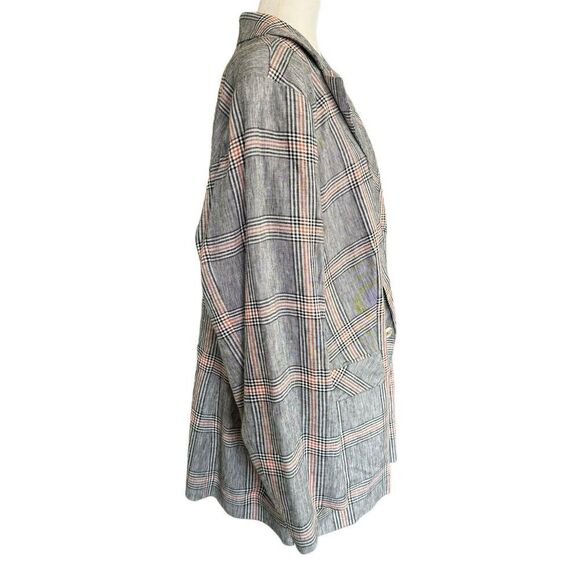 1. STATE Womens Black Red Plaid Blazer Jacket Sz 24W Linen Blend Button - Picture 4 of 10